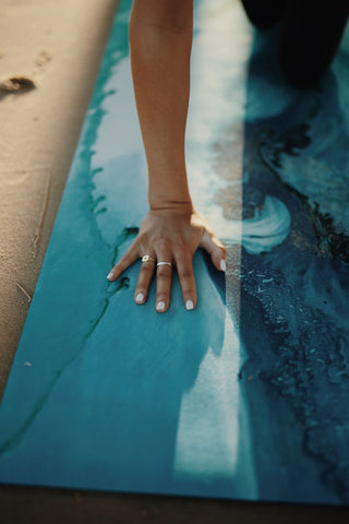 *PRE-ORDER* Turquoise Clouds Eco Yoga Mat & Free Jute Strap - Emilia Rose Art Eco Yoga Mats